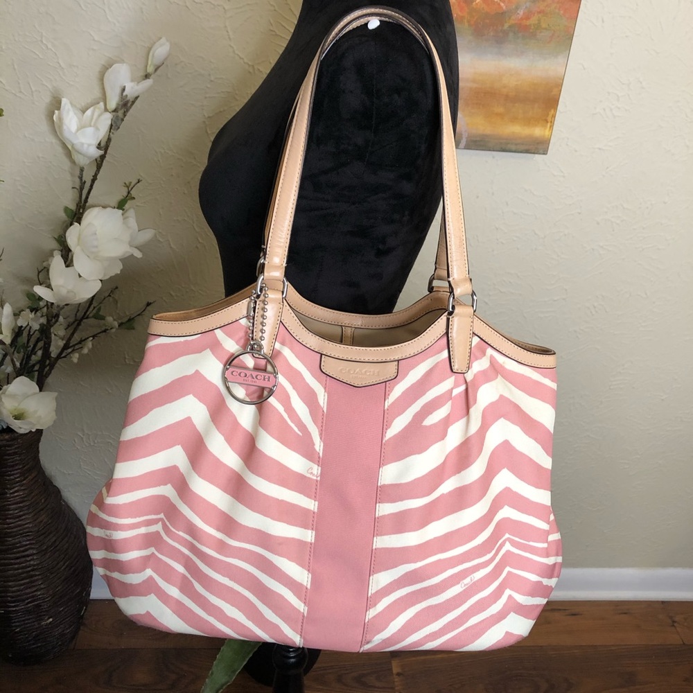 Coach Devin Pink Tulle Stripe Zebra Print Handbag